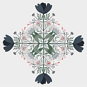 delicate pattern in the form of flowers and leaves on a dark background