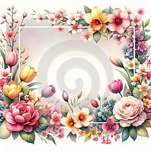 Delicate Petals: Watercolor Art Frame for Spring-Themed Wedding Invitations
