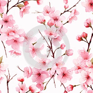 Delicate Pink Cherry Blossoms Watercolor Pattern AI Generated