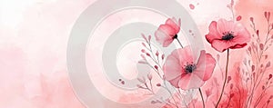 Delicate pink flowers with a soft watercolor background. photo