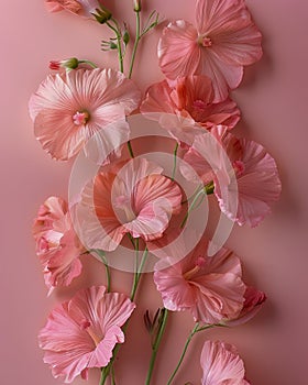 Delicate Pink Hollyhocks Alcea on Pastel Background for Springtime and Botanical Concepts