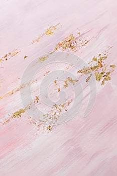 Delicate pink marble pattern background with gold brushstrokes. Place for your design