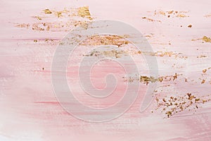 Delicate pink pattern marble pattern background. Golden accents and pink paint strokes