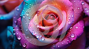 Delicate pink rose with dew drops on petals in macro view generated by AI tool