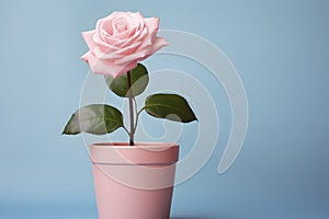 delicate pink rose in a pink pot, AI generated