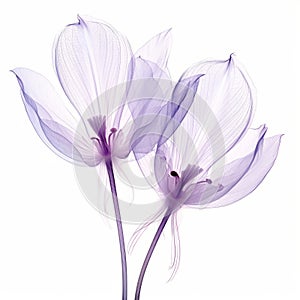 Delicate Purple Flowers On White Background Fine Lines And Translucency