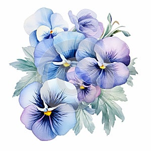 Delicate Realism: Blue And Violet Pansy Watercolor Clipart