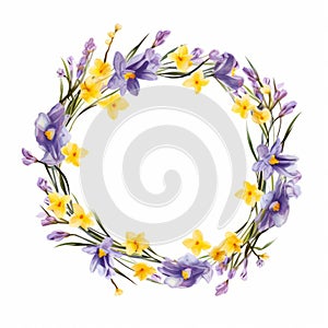 Delicate Realism Daffodil Wreath With Pressed Lavender Flowers