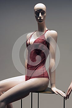 Delicate red lingerie on the showcase