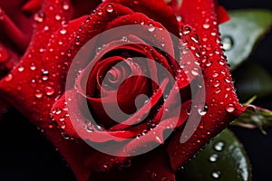 Delicate Red rose water droplets. Generate Ai