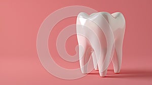 A delicate rendering of a tooth amidst a soft pink background.