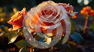 A delicate rose that reveals its petals under the rays of the morning sun, like a living symb photo