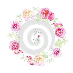 Delicate roses wedding wreath vector card