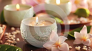 Delicate scents of jasmine and vanilla fill the air creating a peaceful and inviting atmosphere. 2d flat cartoon