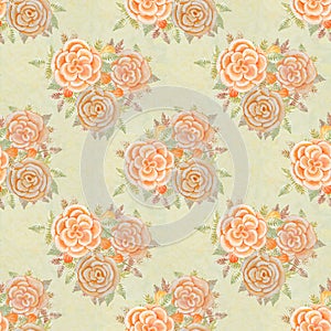 Delicate seamless pattern with yellow and pink roses painted in watercolor.