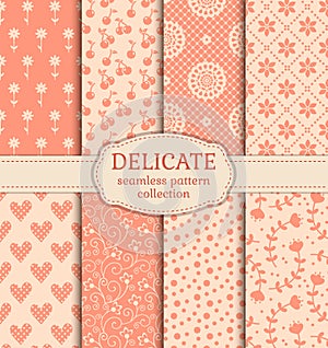 Delicate seamless patterns. Vector set. photo