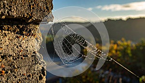 Delicate Spiderweb Glistening in Morning Light
