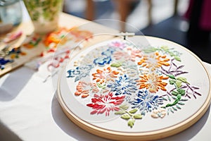Delicate Stitched Patterns: Abstract Embroidery in Natural Daylight photo