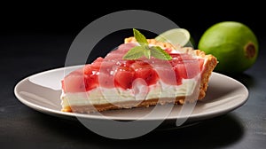 Delicate Strawberry Jam Cake With Lime On White Plate