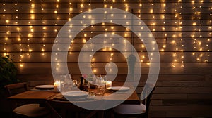 delicate string lights wood