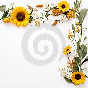 Delicate Sunflower Border Gentle White Background