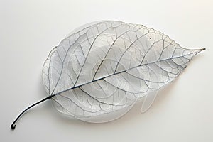 Delicate Translucent Skeleton Leaf on White Background
