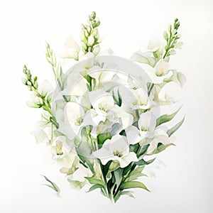 Delicate Watercolor Bouquet: White Elegance Flowers On White Background