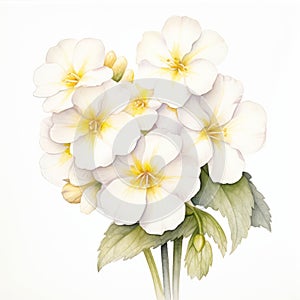 Delicate Watercolor Bouquet: White Viola Flowers On White Background