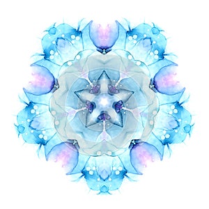 Delicate watercolor flower mandala pattern isolated on white background. Kaleidoscope effect.