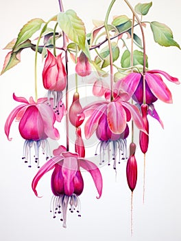 Delicate Watercolor Fuchsia Blooms Hanging AI Generated