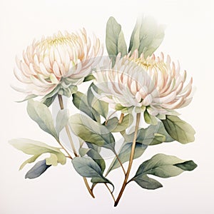 Delicate Watercolor Illustration Of Proteas On White Background