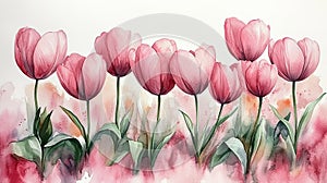 Soft Pink Watercolor Spring Flowers Background photo