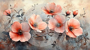Soft Pink Watercolor Spring Flowers Background photo