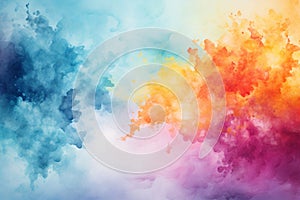 Delicate watercolor painted background in multi-colors, rainbow smoke-like design