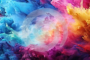 Delicate watercolor painted background in multi-colors, rainbow smoke-like design