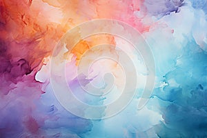 Delicate watercolor painted background in multi-colors, rainbow smoke-like design