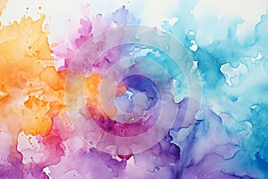 Delicate watercolor painted background in multi-colors, rainbow smoke-like design