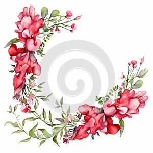 Delicate Watercolor Snapdragon Wreath On White Background