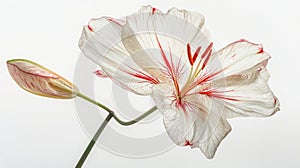 White Tiger Lily Flower with Red Stripes and Bud on White Background