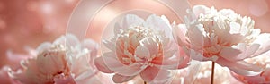 Delicate White Peonies - Romantic Banner with Fragrant Pink Petals in Close Up