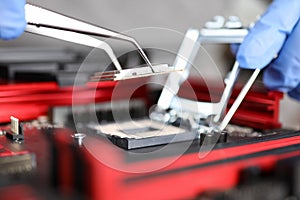 Delicate work of technician