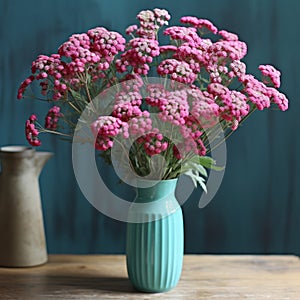 Delicately Detailed Yarrow Arrangement In Shades Of Teal And Pink