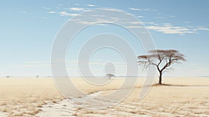 Delicately Rendered Landscapes: Barren Grasses In A Maroon Grassy Desert