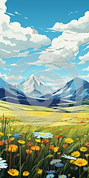 Delicately Rendered Landscapes: Uhd Images Of Mountains In Flat Brushwork Style