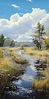 Delicately Rendered Prairie Stream: A Photorealistic Digital Painting