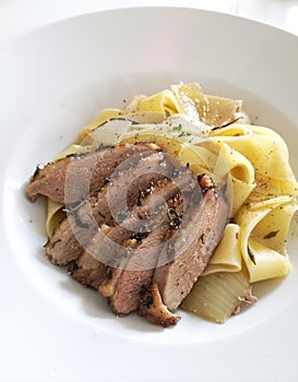 Delicately roasted duck breast fillet with tagliatelle