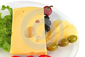 Delicatessen cheese served on dish