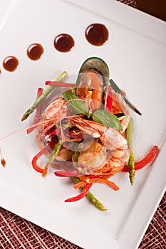 Delicatessen dish with seafoods photo