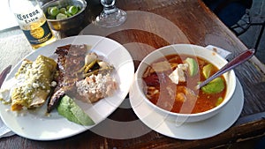 Carne a la tampiqueÃÂ±a y sopa de tortilla estilo PeÃÂ±a de Bernal Queretaro photo