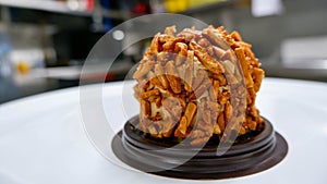 Delicious almond toffee cake background